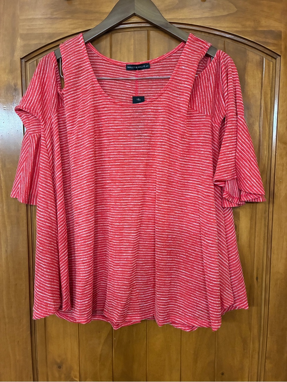 Nally & Millie Red and White Striped Cold-Shoulder Top Size M/L